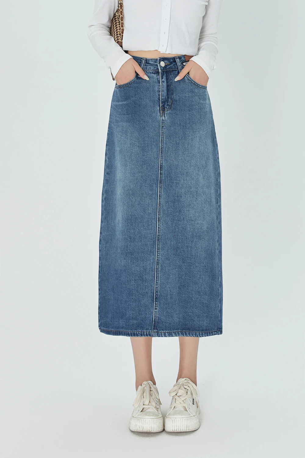 ZHISILAO New A-line Midi Denim Skirt for Women Vintage Classic Blue Straight Long Jean Skirt Summer 2023