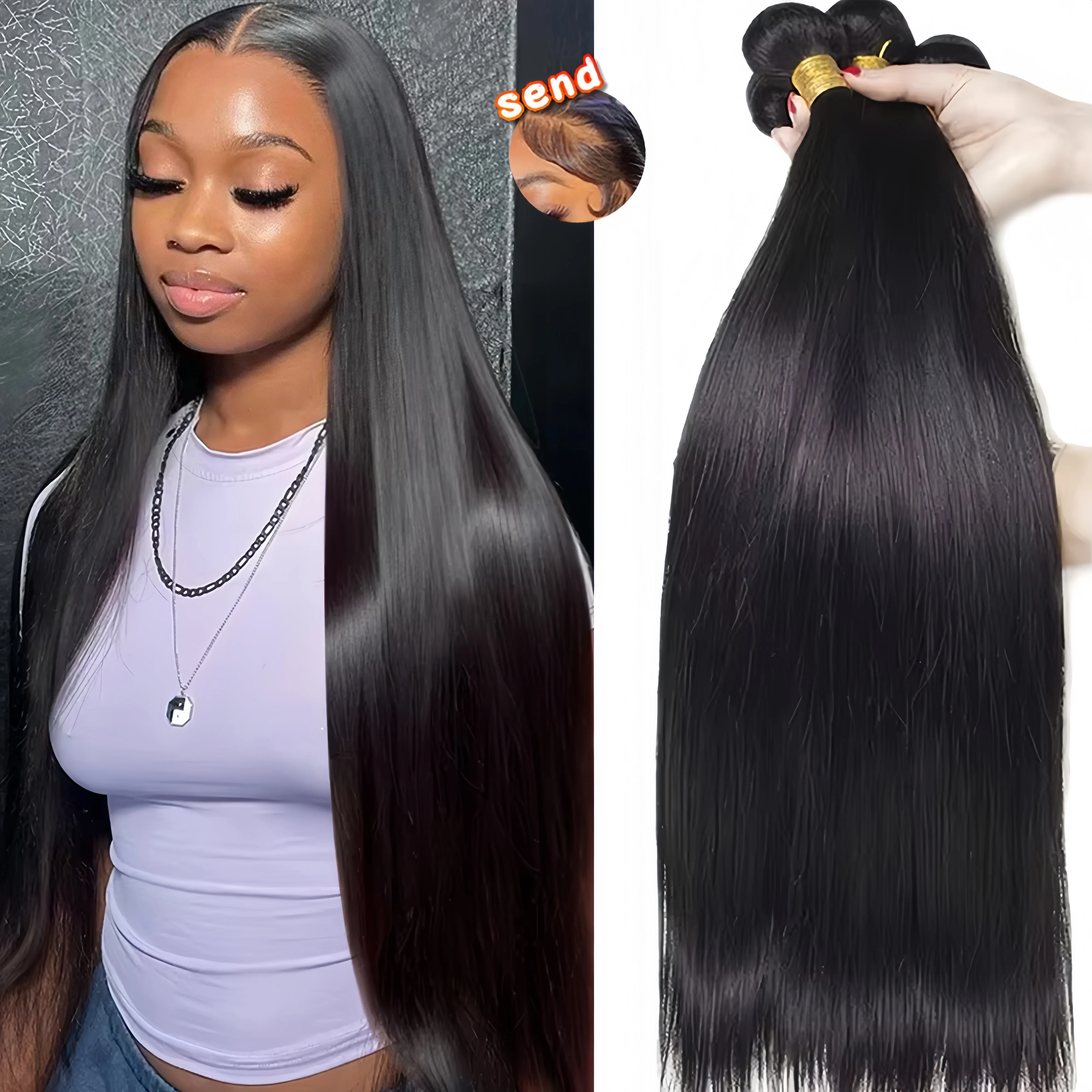 

14A Прямые пучки человеческих волос 2/3/4 шт. Бразильские необработанные волосы Remy 30-дюймовые 100% пучки человеческих волос Наращивание двойного утка