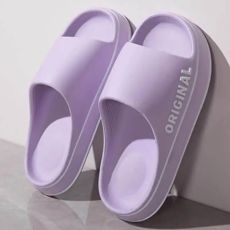 1pc Women Letter Slippers Beach Slides Solid Color Mens Thick Sole Indoor Bathroom Anti Slip Shoes Summer Couple Sandals