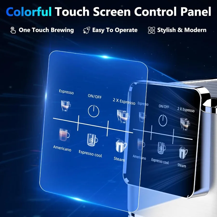 ماكينة اسبريسو 20 بار ماكينة اسبريسو بشاشة تعمل باللمس مع رغوة الحليب بالبخار لتخمير القهوة المنزلية ماكينة صنع القهوة من الفولاذ المقاوم للصدأ