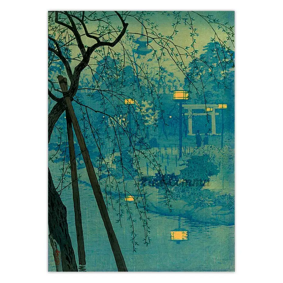 Misty Evening at Shinobazu Pond Shiro Kasamatsu Vintage Japanese Art Poster Woodblock Wall Art Canvas Print Asian Home Decor