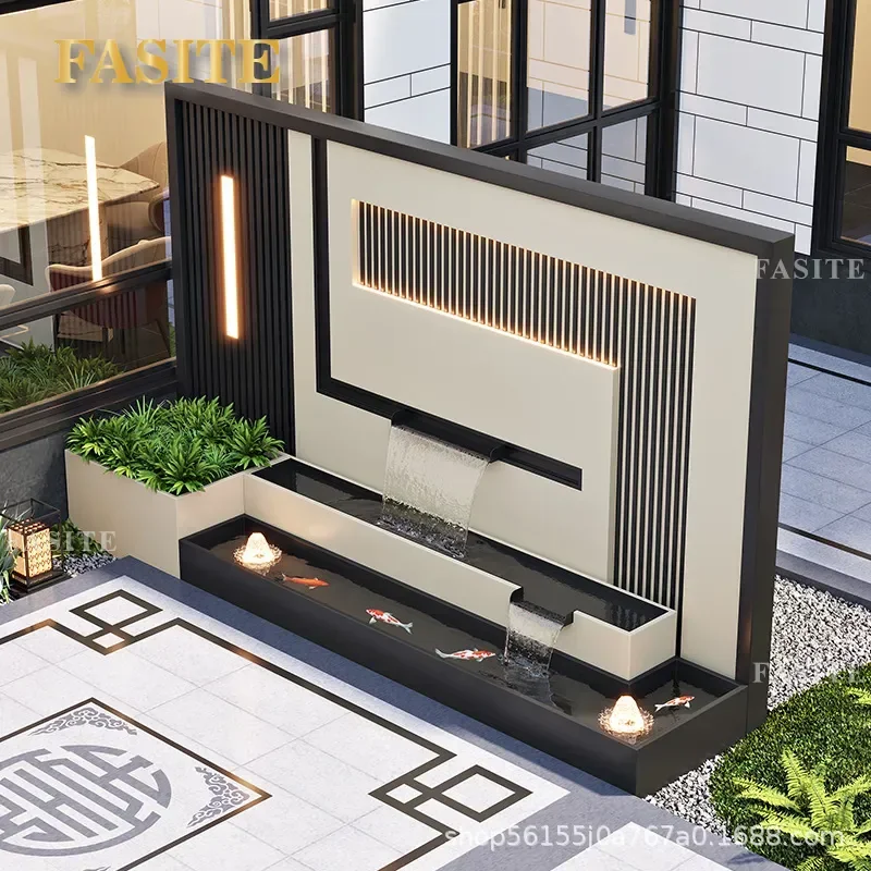 Modern Aluminum Alloy Outdoor Waterfall Wall Fountain Stainless Steel Garden Pond Fish Tank Decor Screen Partition Backdrop