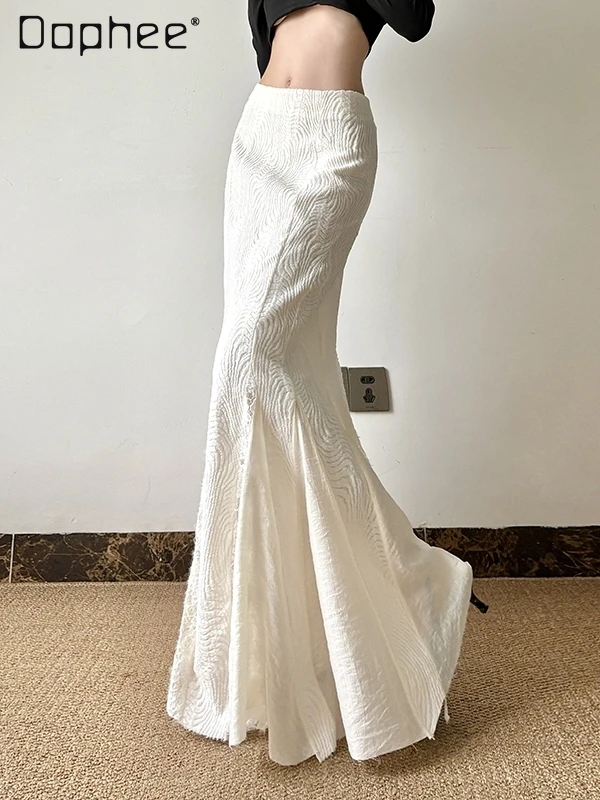 Temperamento francês renda emenda oco saia feminina verão nova cintura alta fishtail saia ins spice girl y2k saias de comprimento médio