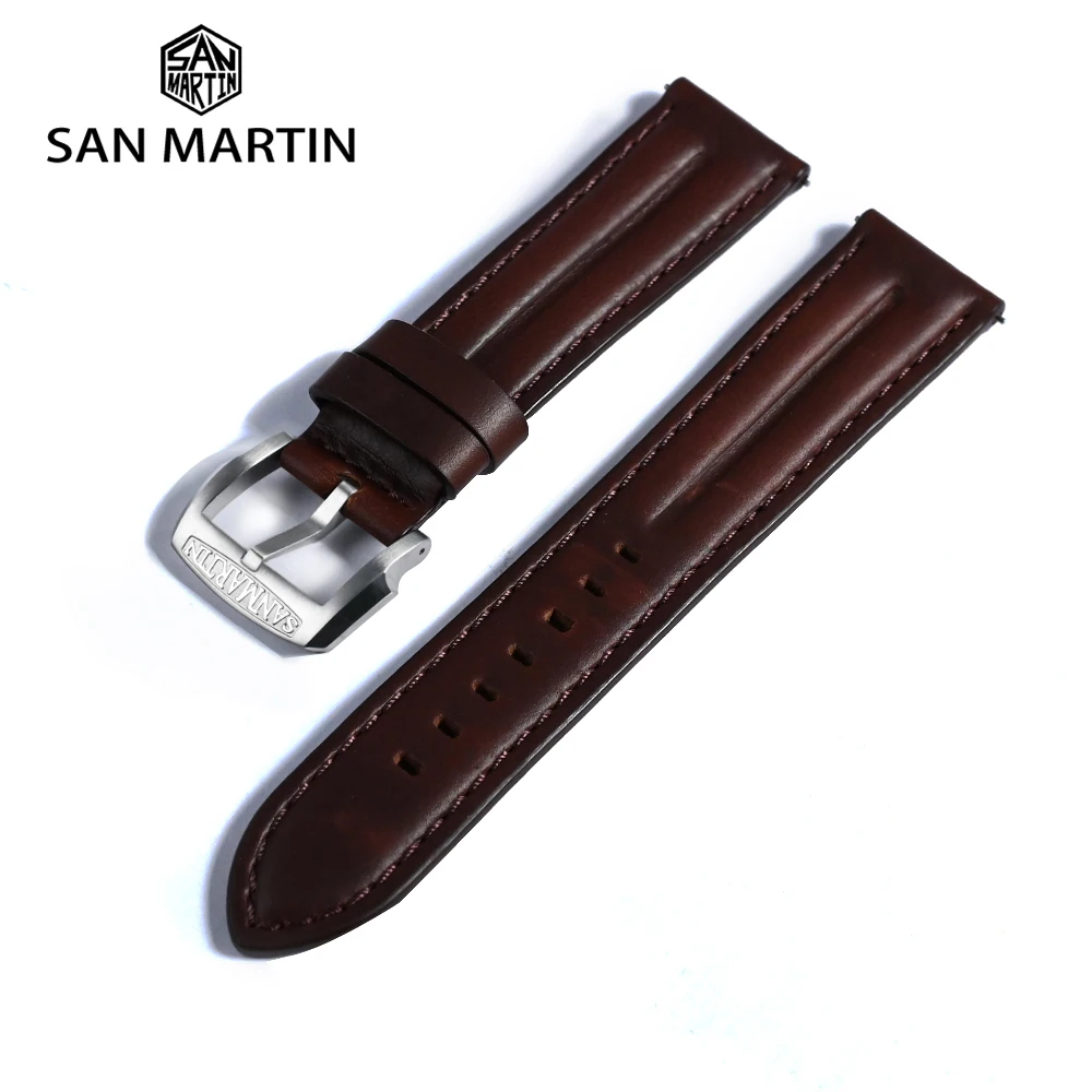 

San Martin Horween Cowhide Watch Strap Leather Watchband For Men Wrist Bands 20mm 22mm Retro Quick Release Pin Buckle Zermatt