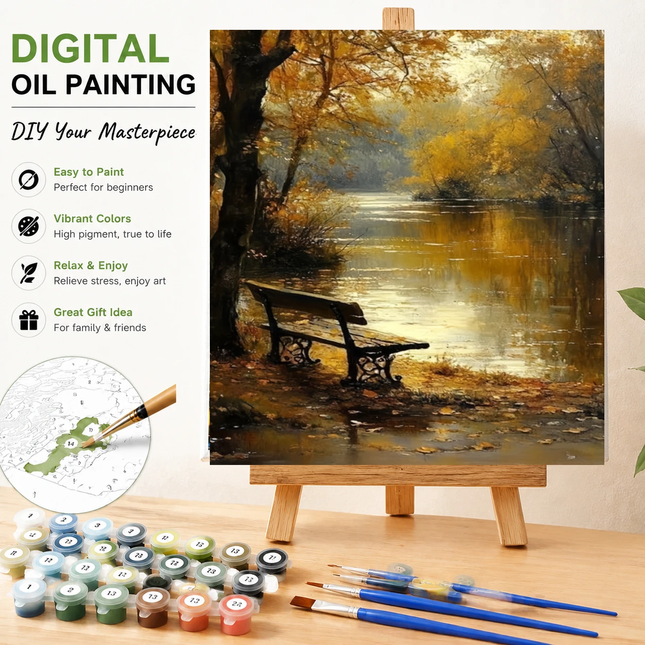 Painting By Numbers Autumn Lakeside Adult Oil Kit DIY Acrylic Paint Canva Artwork Canva Art Gift Home Decoration