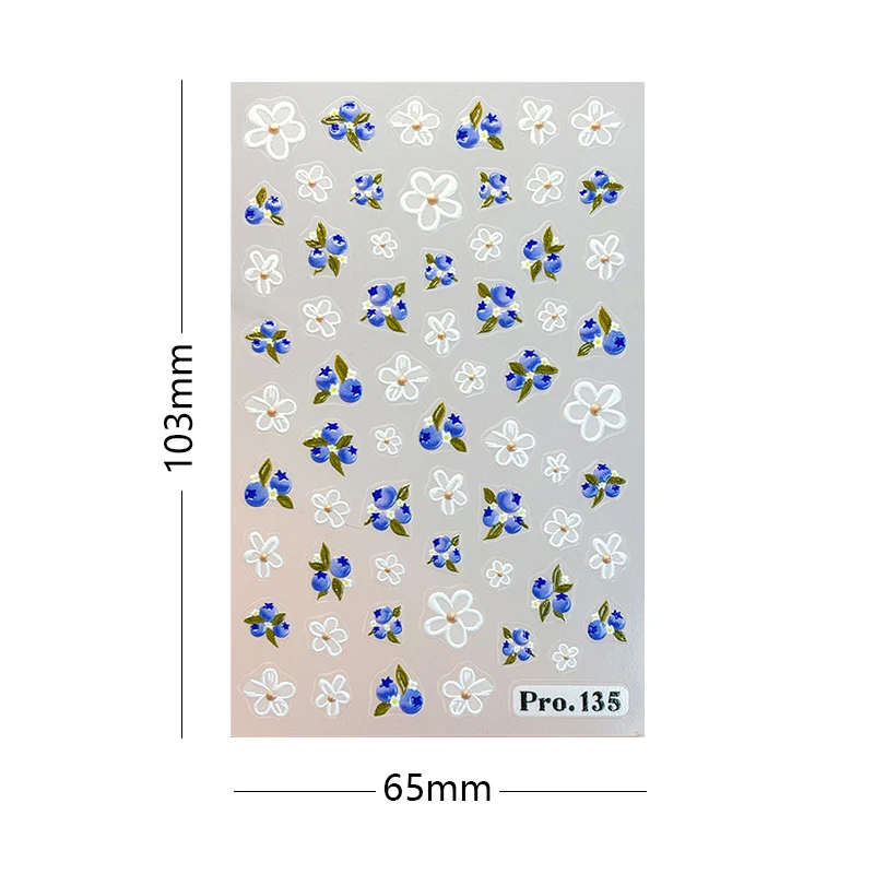 여름 테마 네일 스티커 블루베리 나비 데이지 꽃 접착 슬라이더 귀여운 포일 매니큐어 장식