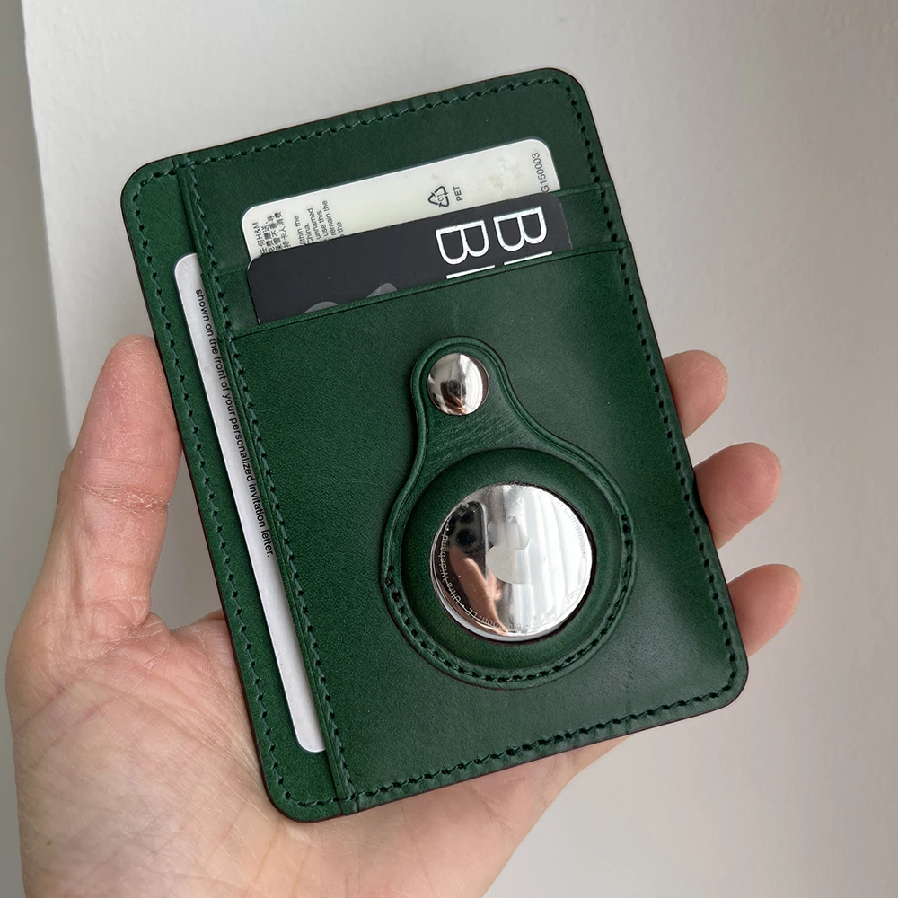 Custom Name Italian Vegetable Tanned Leather Air Tag Wallet Card Case Slim Gift for Men Dropship