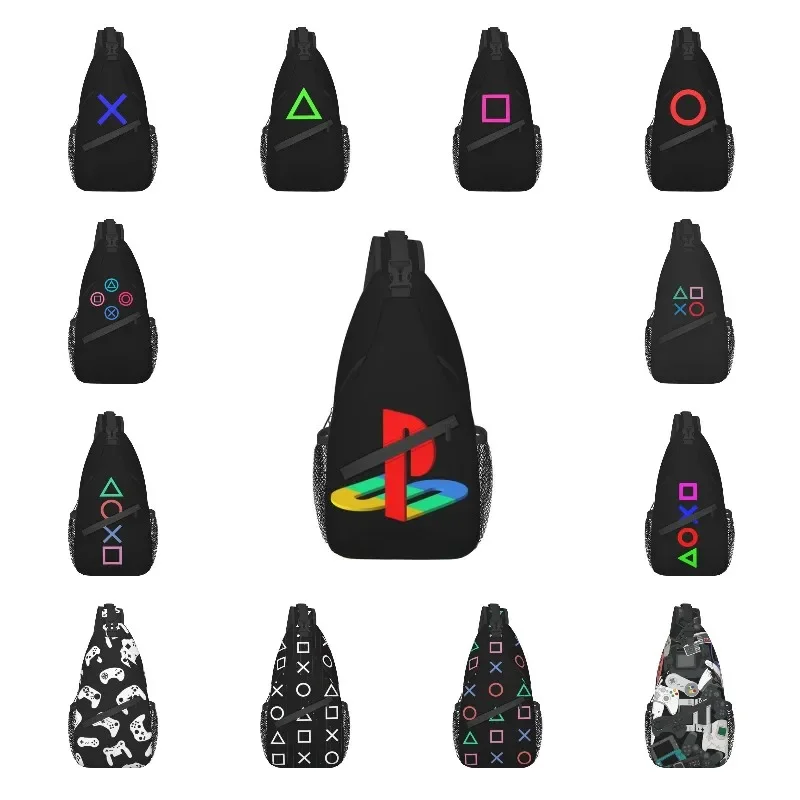 Classic Video Game Logo Sling Crossbody Backpack Men Custom Controller Buttons Chest Shoulder Bag for Travel Hiking Daypack