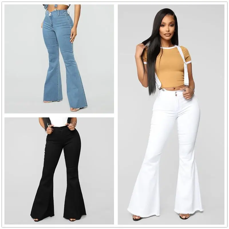 

Джинсы для похудения с бретельками для женщин, расклешенные, повседневные, со средней эластичностью, на хлопковой ткани