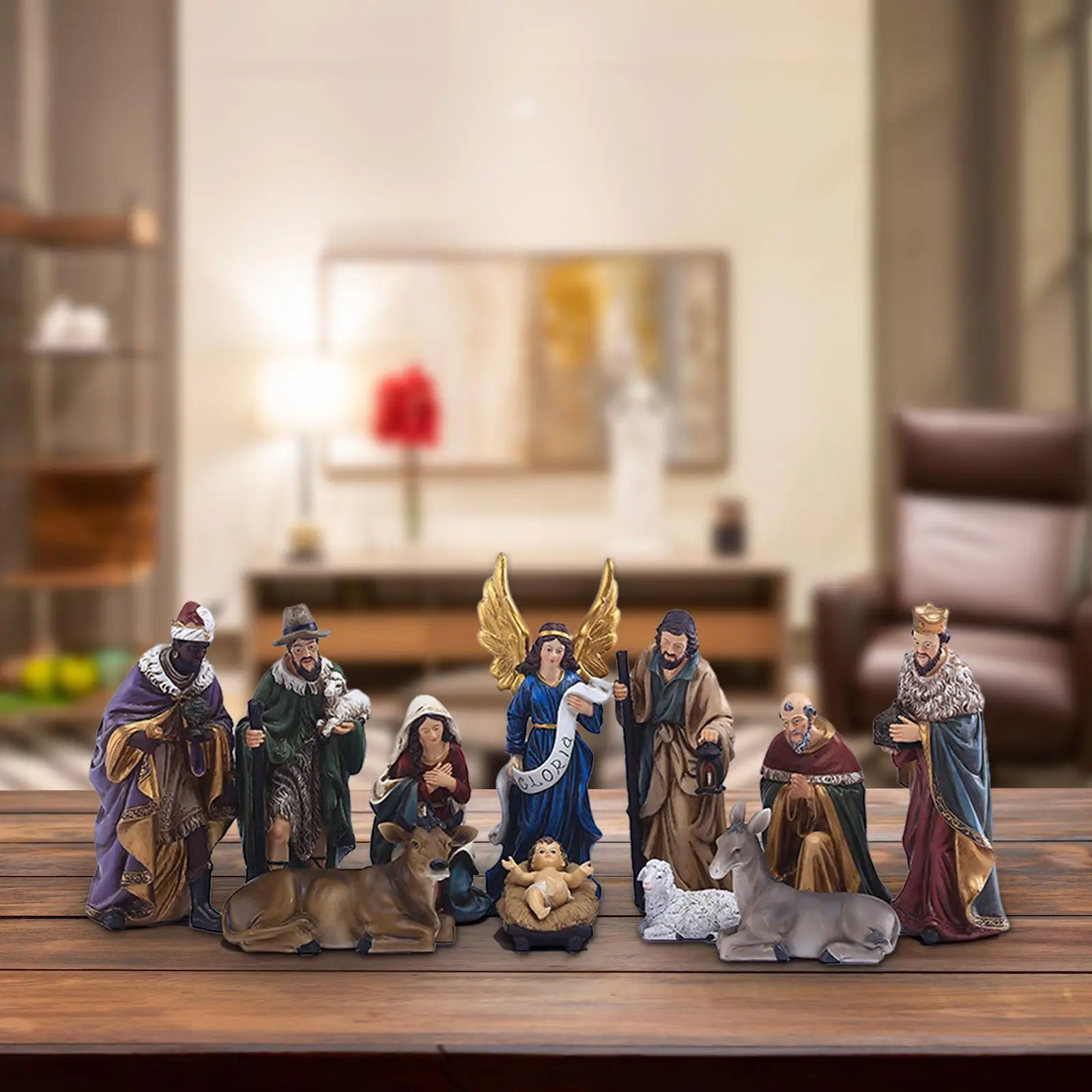 

Christmas Nativity Scene Figurine Set Nativity Figurines Decorative Birth of Jesus Resin Figures for Christmas Decorations