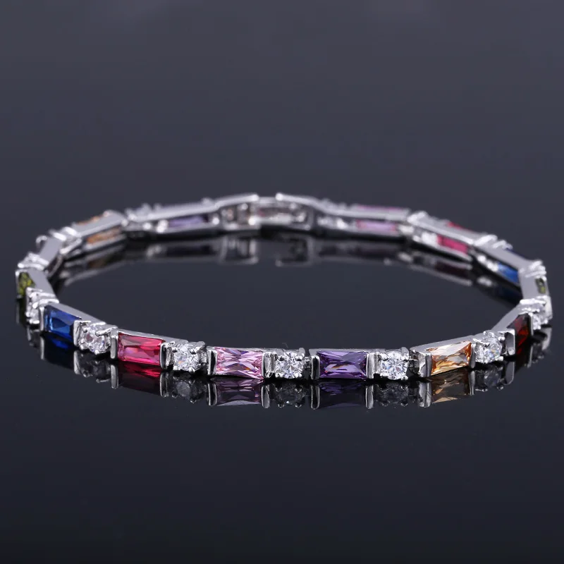 ThreeGraces Factory Price Silver Color Cubic Zirconia Stones MultiColored Fashion Party Bracelets For Women Jewelry Gift BR051