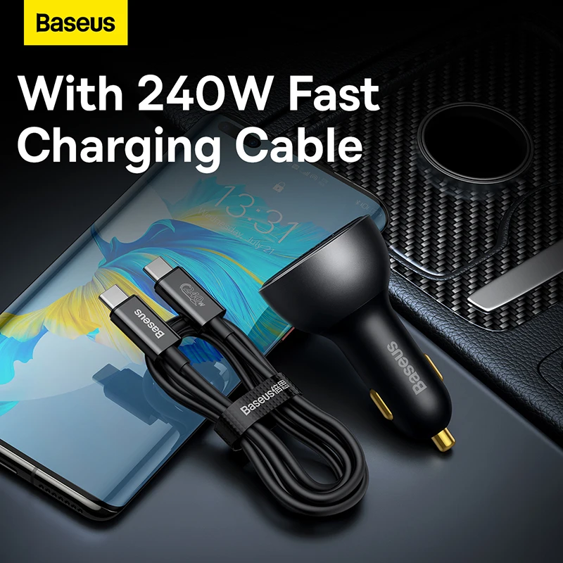 BASEUS 140W PD 3.1 Car Charger Fast Charging QC 3.0 Quick Charge For MacBook Pro USB Type C Car Phone Charger For iPhone Samsung