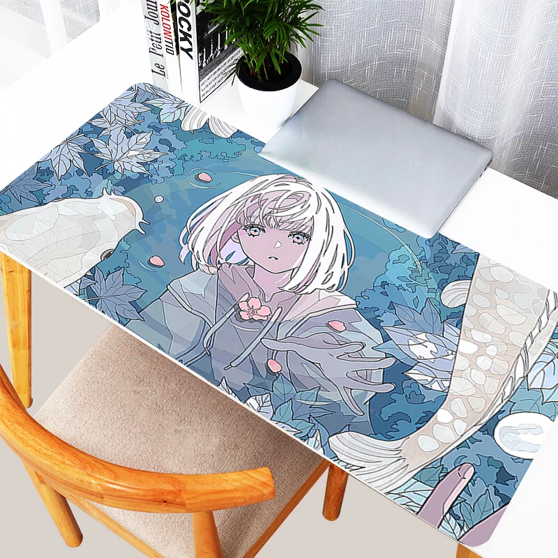 Pink Sakura Anime Girl Mouse Pad Laptop Kawaii White Fish Illustration Keyboard Rug PC Non Slip Gamer Cabinet Mousepad Desk Mat