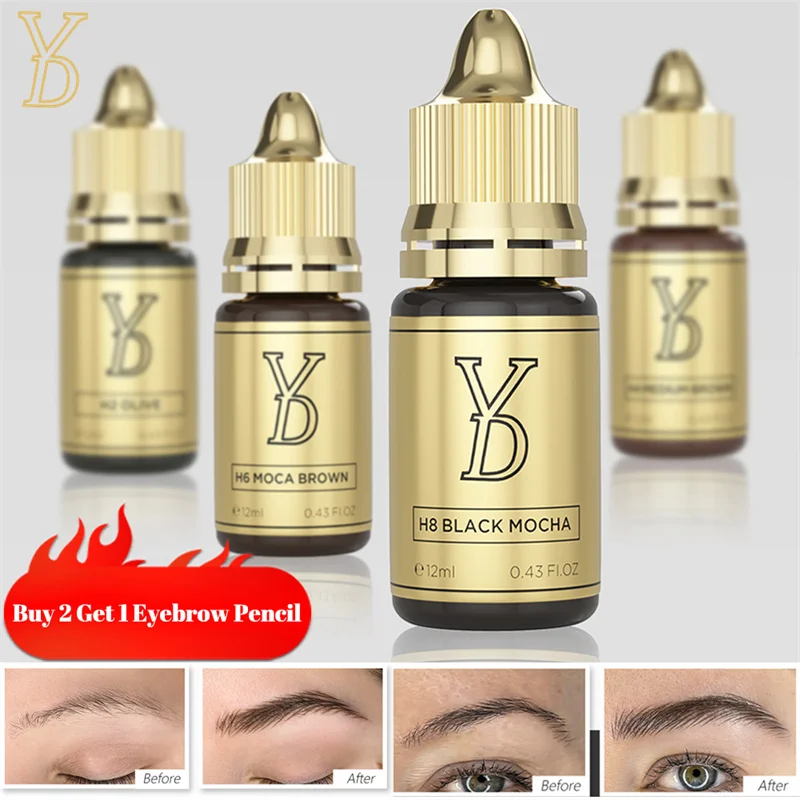 YD Hybrid Eyebrow Tattoo Ink Pigment Professional Beauty Tattoo Supplies Semi Permanent Makeup Eye Brows Tattoos Pigments 12ML