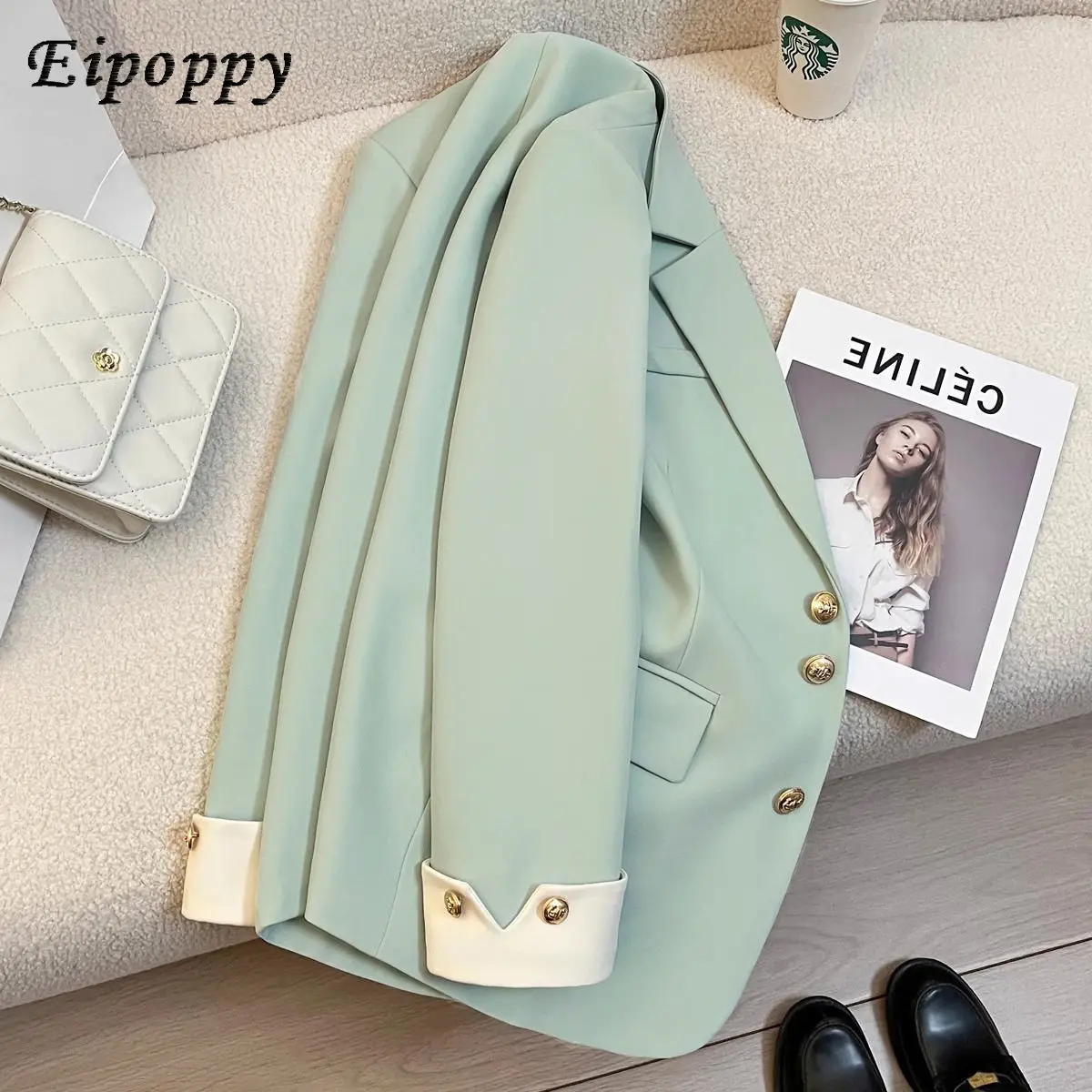 Mint green spring and autumn suit jacket for women