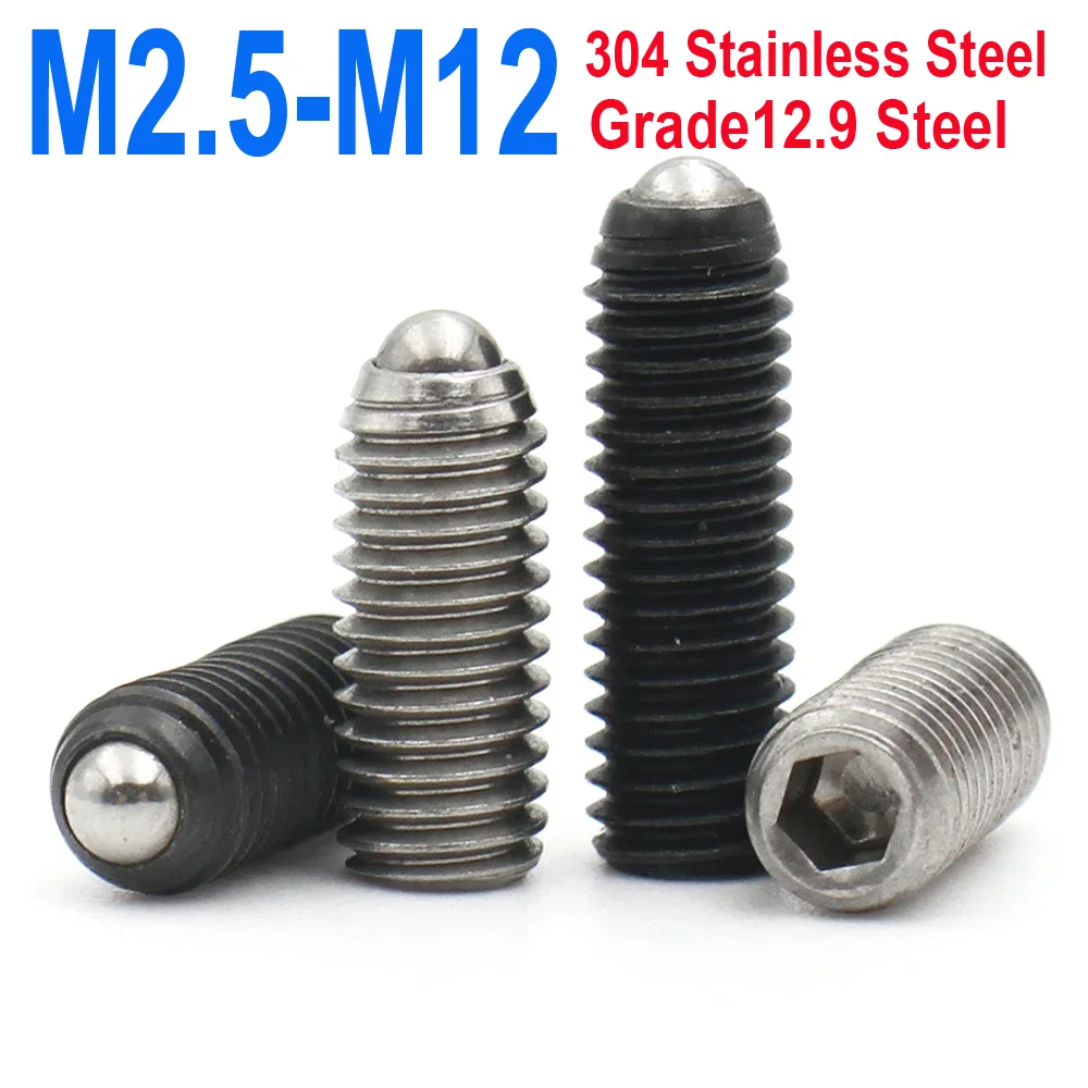 

2/5/10pcs M2.5 M3 M4 M5 M6 M8-M12 Grade12.9 Carbon Steel 304 Stainless Steel Hex Socket Spring Ball Plunger Grub Point Set Screw