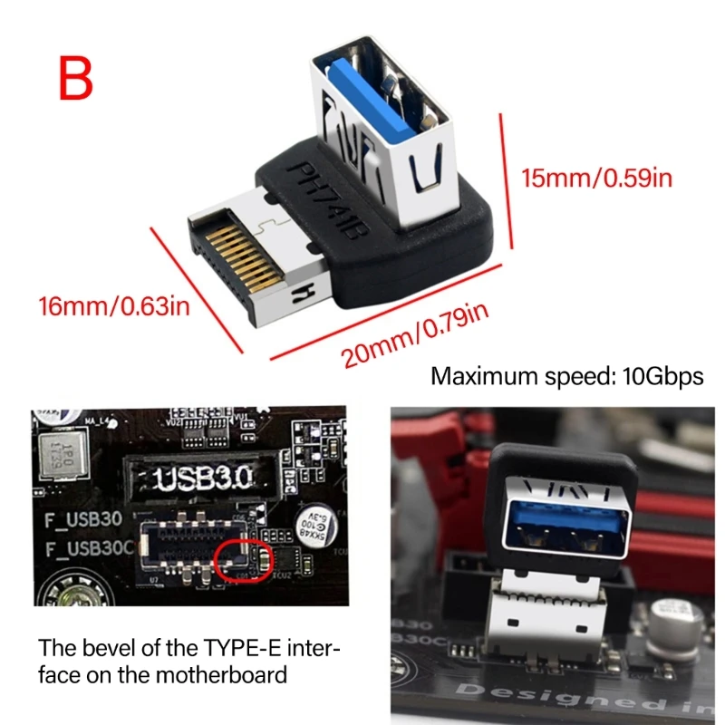 B2EF Płyta główna USB 3.1 Panel PRZEDUCZY PRZEDNI EDAPTER 90 Stopni kątowy wewnętrzny