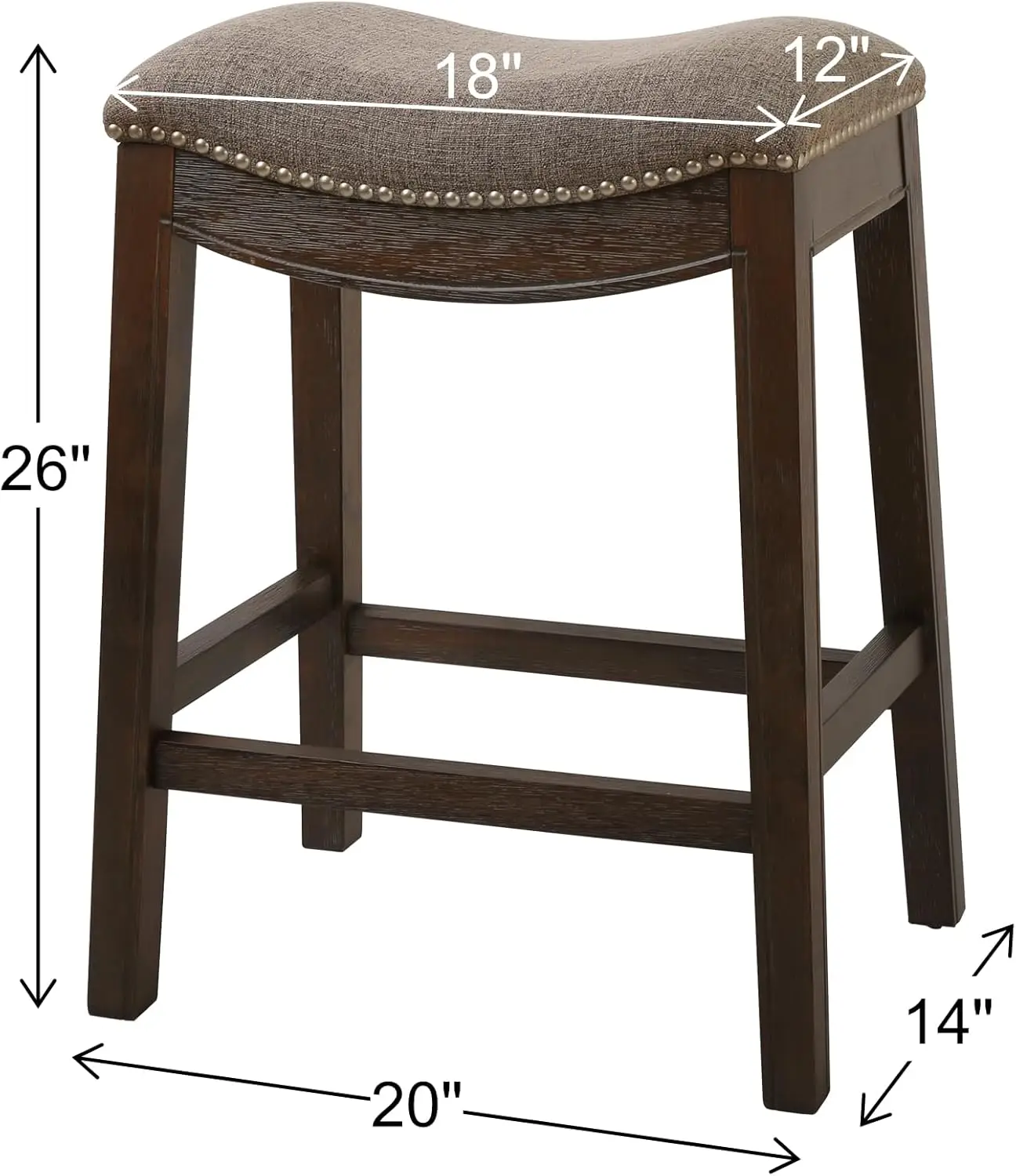 Assento 25.7 polegadas Backless Barstool madeira com assento estofado, altura contrária, cinza