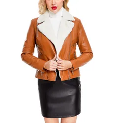 Winter Women Thick Warm Leather Jacket 2025 Motorcycle Coats Faux Leather Turndown Collar Black Leather Jackets Outwear WF169