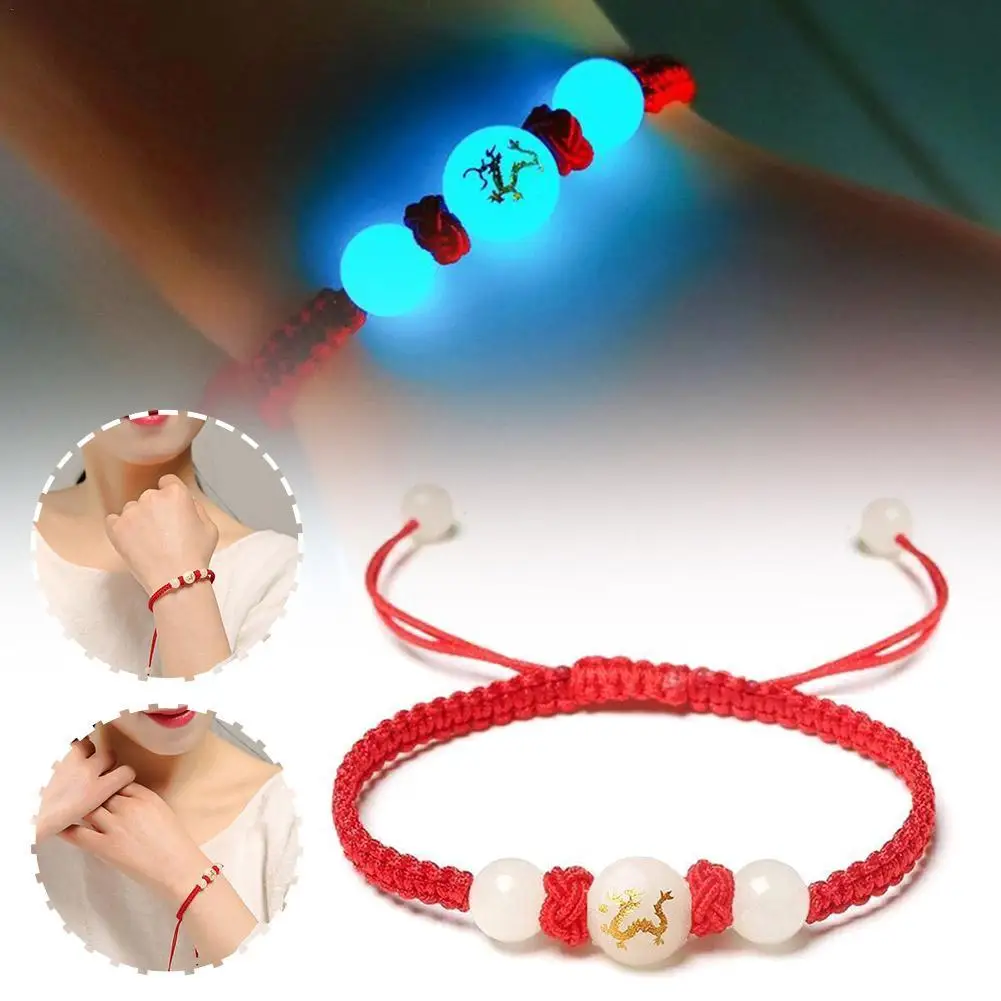 Luminous Chinese Style Dragon Bracelet 2024 Dragon Year Lucky Red Rope Bracelet Xmas Near Year Gift