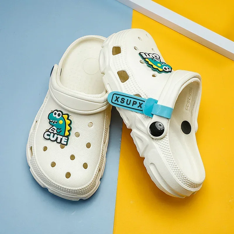 Zuecos para niños, sandalias de dinosaurio de dibujos animados para niños y niñas, zapatos EVA de verano, zapatillas de agua suaves y bonitas para