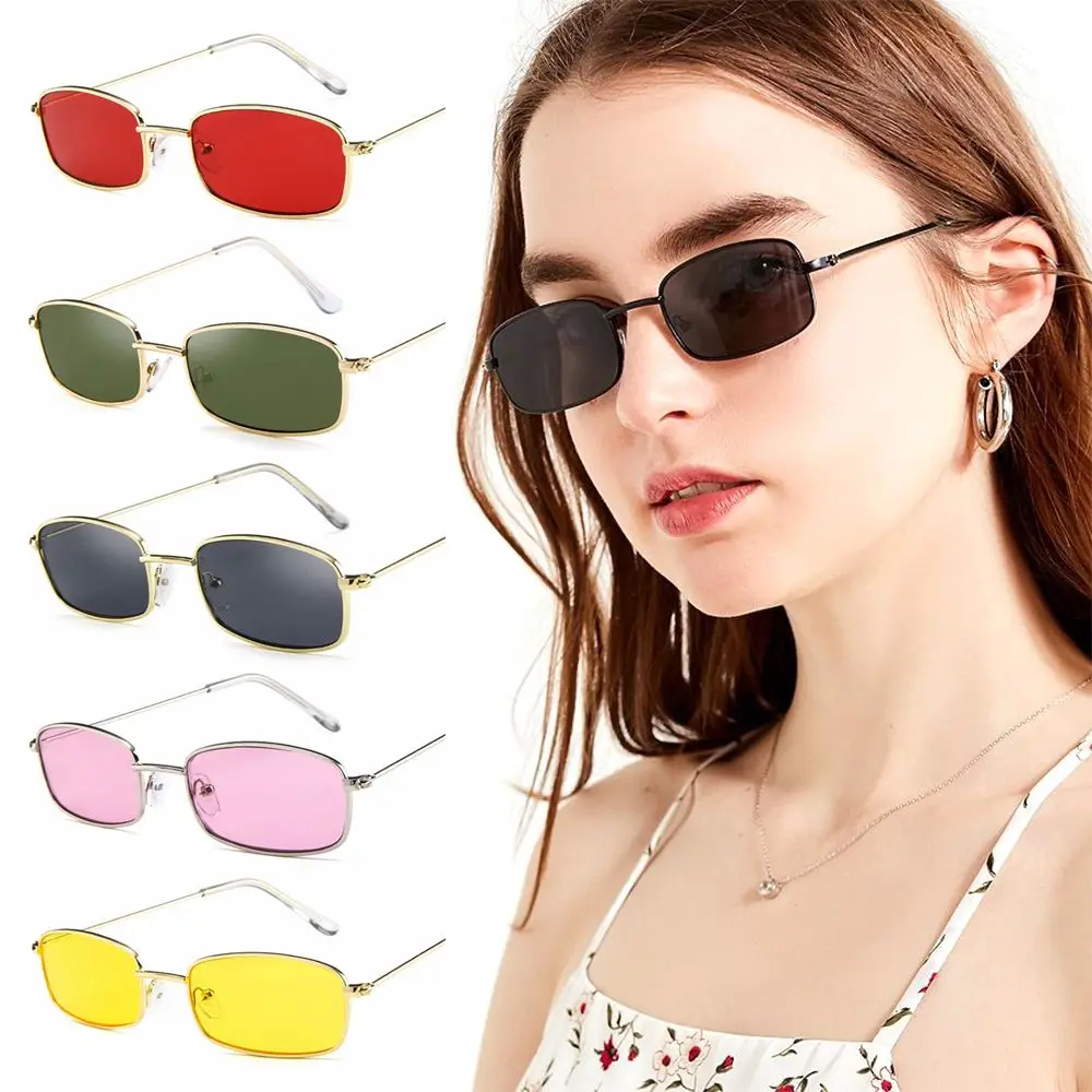Fashion UV400 Steampunk Metal Frame Rectangle Sunglasses Sun Glasses Small Retro Shades