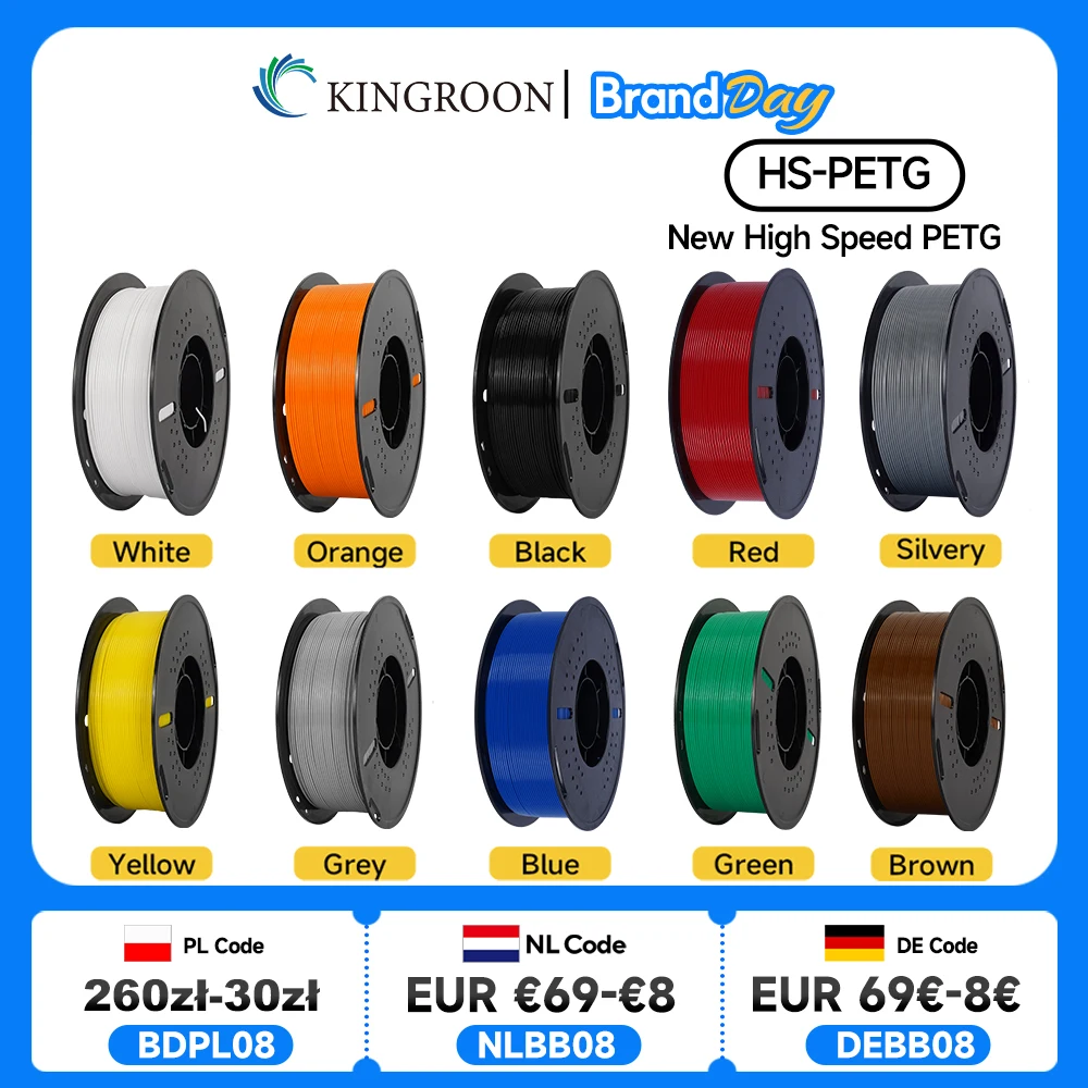 KINGROON El más nuevo filamento de impresora 3D HS-PETG 1,75 mm Material de impresión 3D de alta velocidad Hyper PETG 5 KG 10 KG Color mezclado