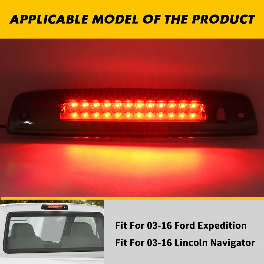 For Ford Expedition 2003-2016 Smoked LED 3rd Third Brake Light Reverse Cargo Lamp High Mount Pickup Taillight Rear Stop Lights