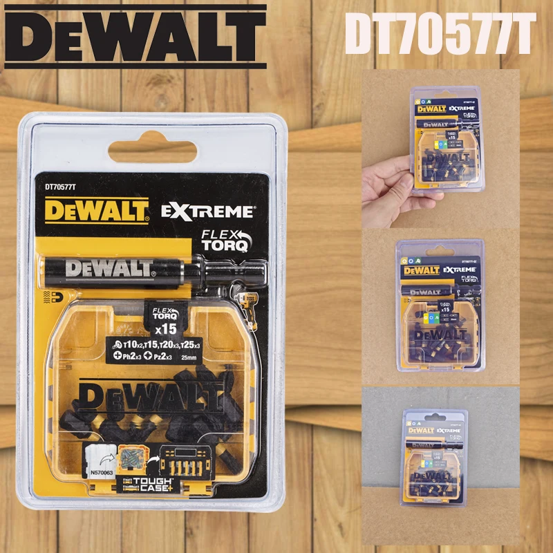 DEWALT DT70577T Extreme Flex Torq Screwdriver Bit Set 15pcs 25mm Impact Driver Bits With Magnetic Bit Holder