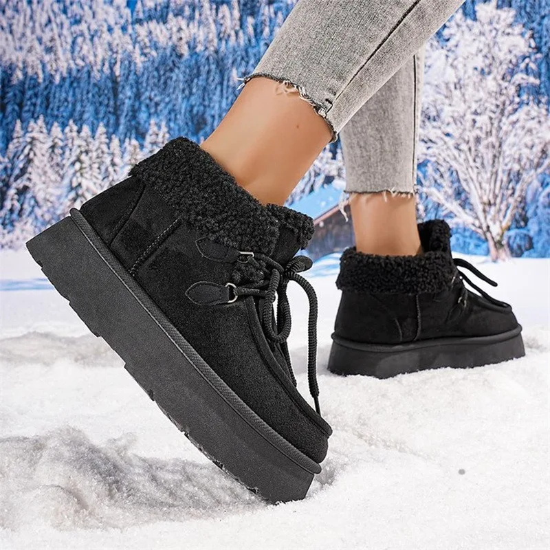 

Thick soled and plush snow boots, women's fur integrated, 2025 winter new versatile, warm, non slip, thick casual cotton shoes