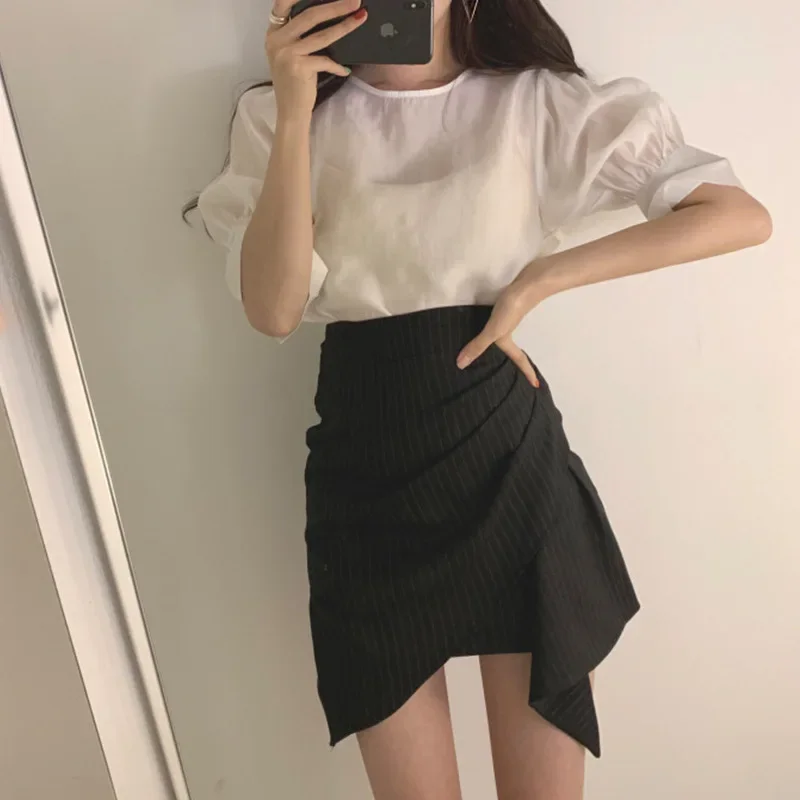 3 Color Women Summer Striped Skirt 2024 New Female High Waist Black Skirt Irregular Sexy Mini Skirt Woman New Soild Color Skirt