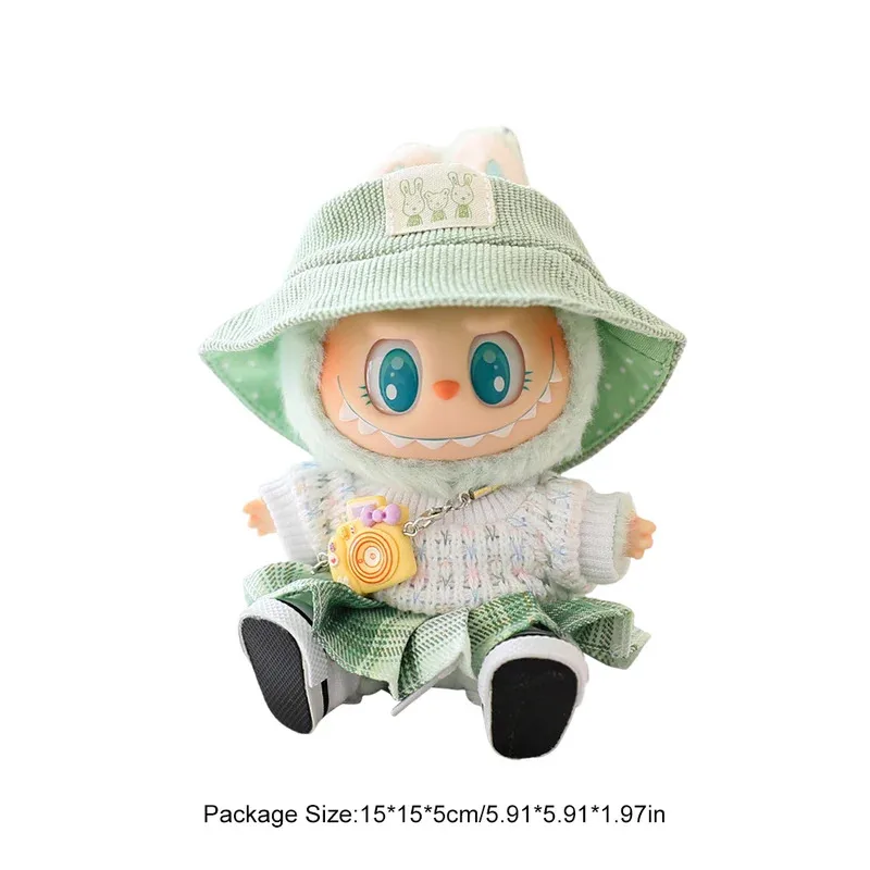 17cm Mini Plush Doll'S Clothes Outfit Accessories For Labubu v1/v2 Doll Soft Knitted Sweater Suit Sitting Party Dress Set