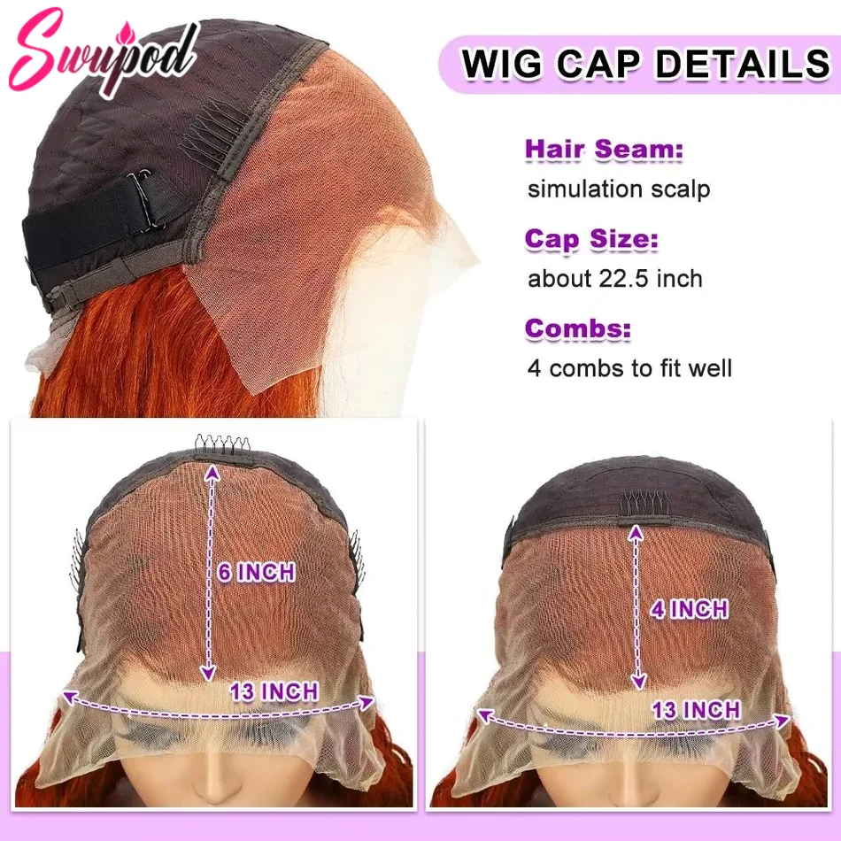 Swupod 13x4 13x6 200 densità trasparente HD parrucca anteriore del merletto per le donne onda profonda Remy capelli umani zenzero colore arancione