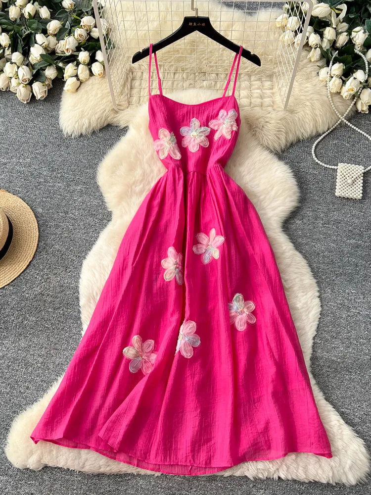 

Корейское сексуальное платье-слинг с открытой спиной для женщин, летние платья, новое облегающее платье макси с высокой талией и 3D цветочным принтом, женская одежда.