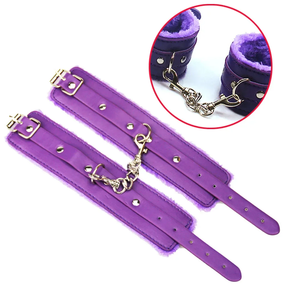 

Purple Flirt Toy Handcuffs Leather plush Comfort Restraints soft Bondage Tools fancy for Beginners sex Toys For Couple