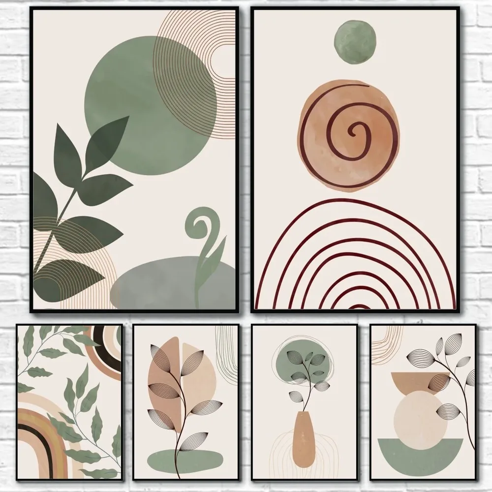 

1pc Leaves Sun Rainbow Geometric Abstract Boho Poster Sticky Wall Art Printing Waterproof Home Living Bed Room Aesthetic Decor