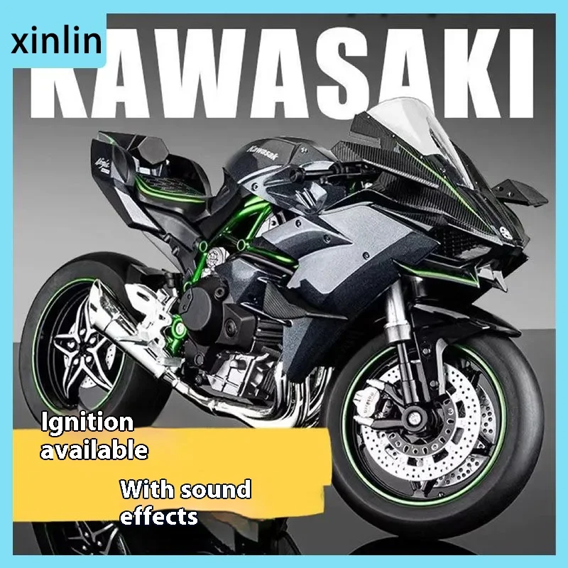 1:6 Kawasaki H2R Galvaniseren Zilver Road Racing Motorcycle Legering Diecast Model Indoor Desktop Display Dynamische Spray Ornamenten