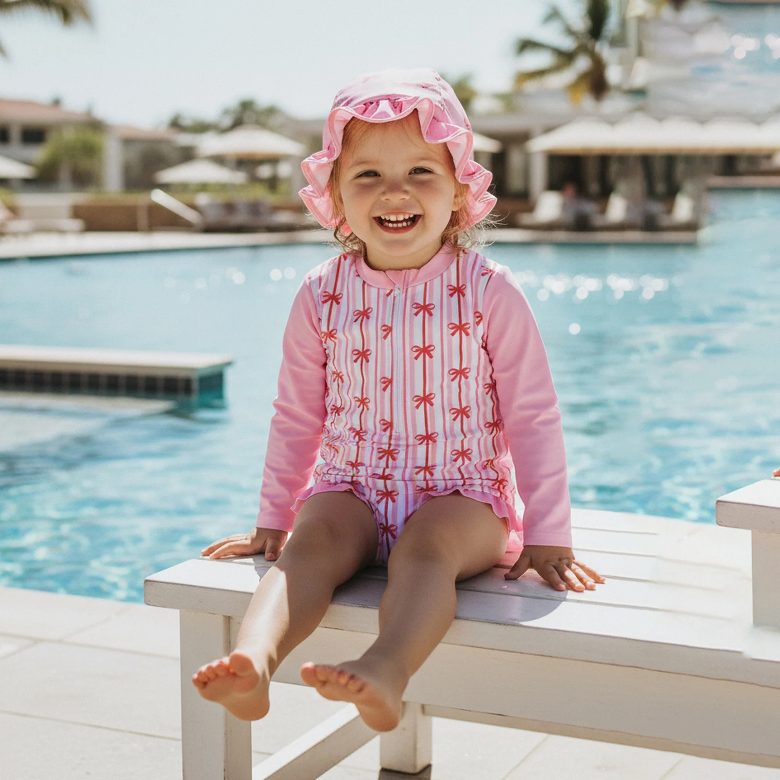 Toddler Kids Baby Girl Rash Guard Swimsuits Long Sleeve Floral/Bow Print Ruffled Swimwear Bathing Suits Swimwear Beachwear