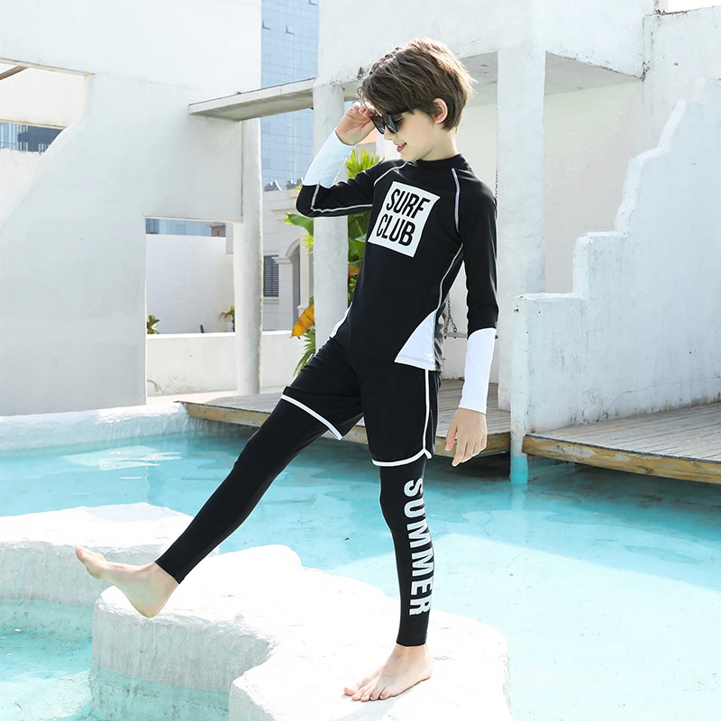 

2024 Boys Rash Guard Swimsuit Teenager Swimwear Sports long sleeve 3 Pieces with Pants UPF50+ Teenagers Children Swim Tops