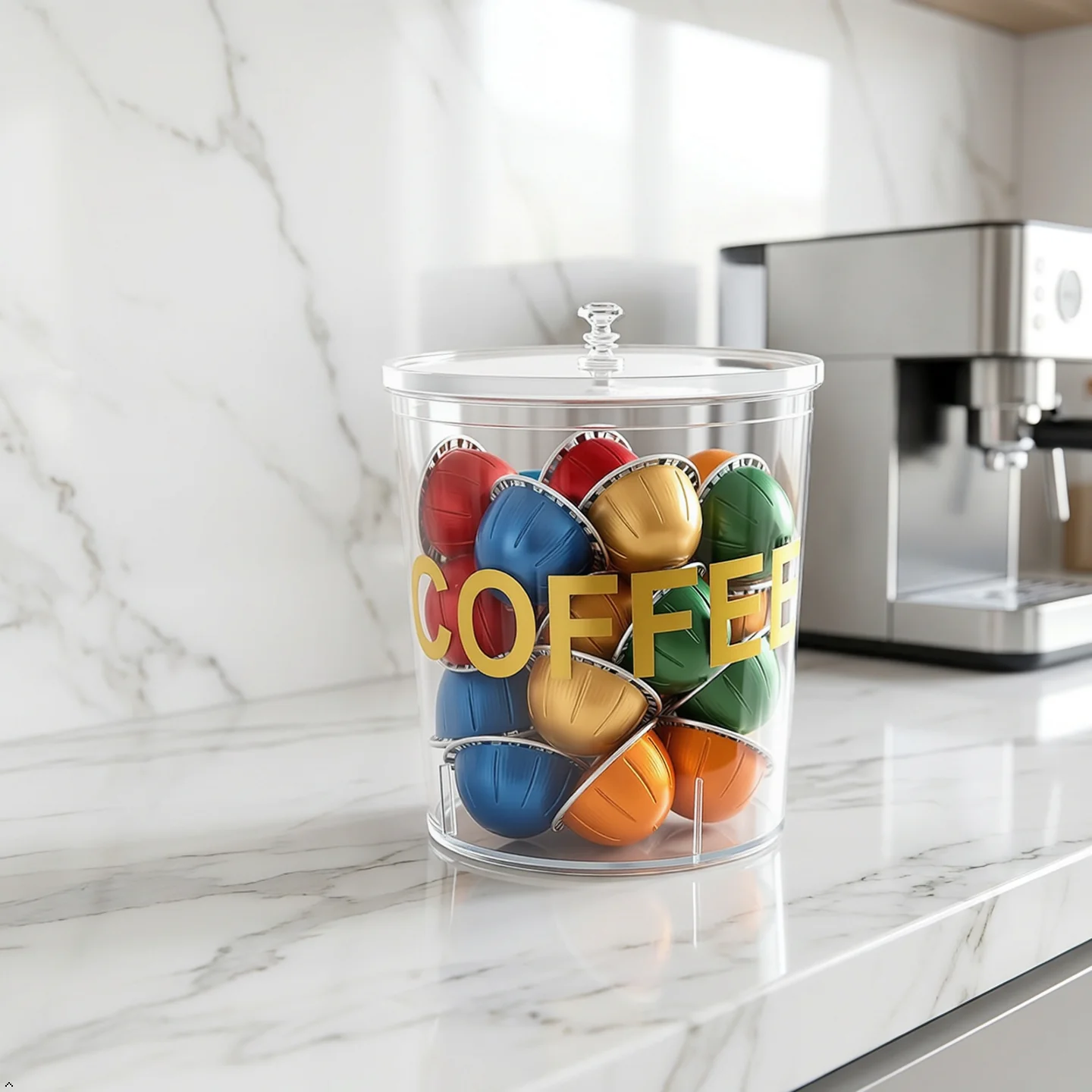 

Coffee Pod Holder Compatible with Nespresso K Cup Pods Boxes Transparent Lid Crystal Dust Cover Coffee Bar Organizer