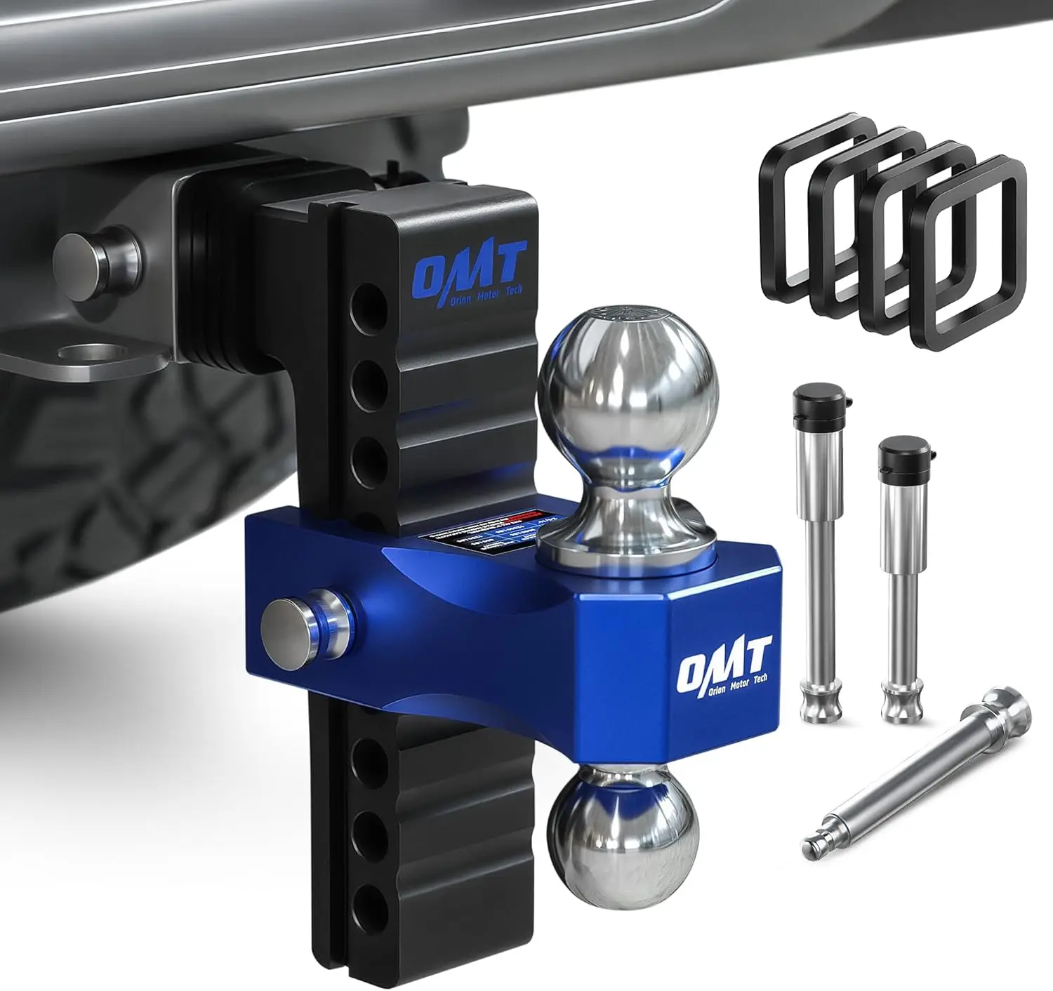 

Adjustable Trailer Hitch, Fits 2.5 in Receiver 8 in Drop & Rise Hitch, 8000-18500 GTW, Heavy Duty Aluminum Tow Hitch with Three