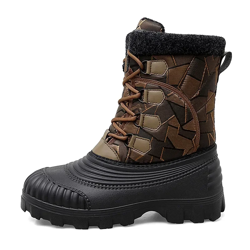 High Top Winter Camouflage Boots Warm Thick Plush Men Outdoor Walking Shoes Waterproof Snow Boots Men Cotton Shoes Men Lace Up