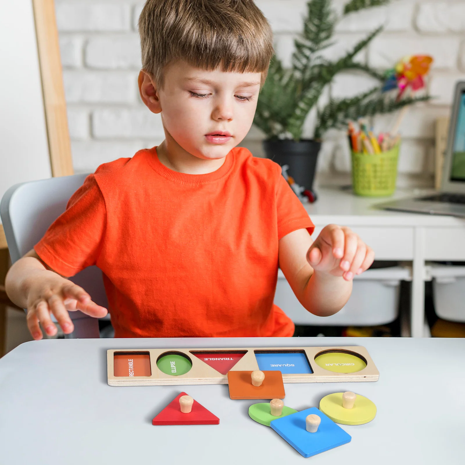Early Learning Wooden Shape Puzzle Peg Board 5 Piece Geometric Puzzle Develops Cognitive Skills Geometric Shape Puzzles