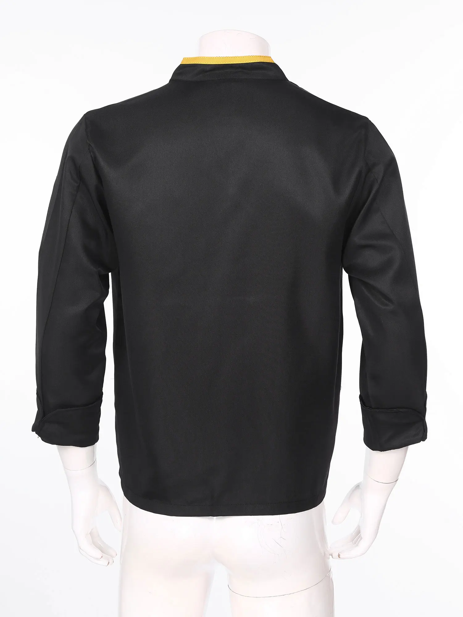 Giacca da cuoco da uomo con finiture a contrasto di colore da donna, colletto alla coreana Unisex, uniforme da cucina con tasche per cucinare al forno