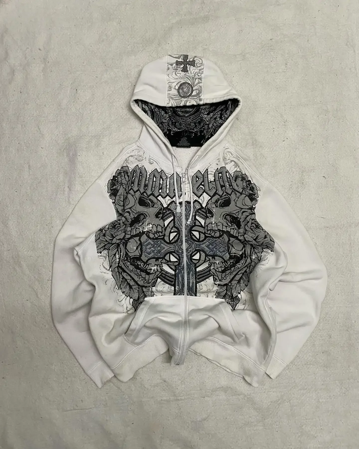 Affliction Fashion Hoodie Y2K Retro Gothic Skull Oversize Zipper Hoodie Mens Womens Hip Hop Casual Sweatshirt Personality Hoodie