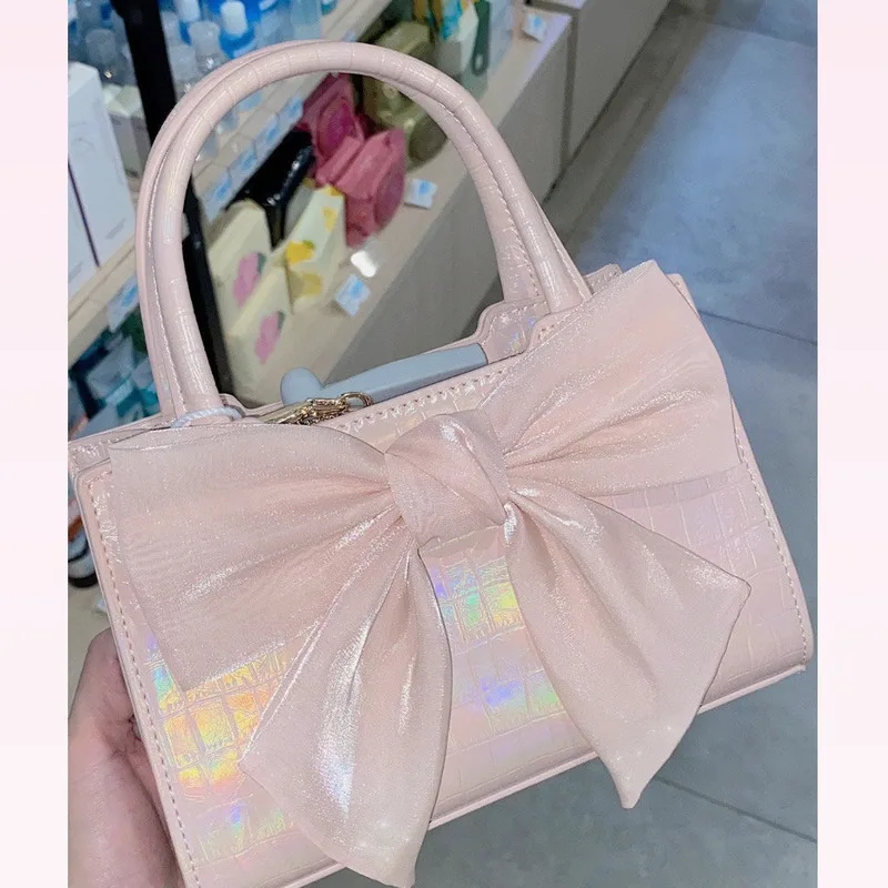 Fashion Women's Clutch Purse Handbags Summer Pink Bowknot Female Underarm Bags Sweet Girl's Small Square Shoulder Messenger Bag