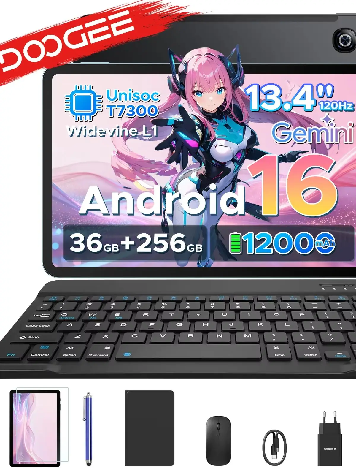 DOOGEE U13 Pro 2-in-1 Tablet-PC 13,4" Bildschirm Android 16 11000mAh 36GB RAM (6+30) 256GB ROM Gemini AI Widevine L1 Netflix-Unterstützung