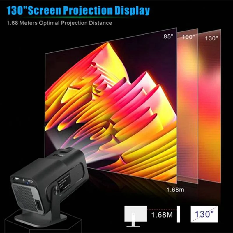 ABMF-Outdoor-Ready HY320 Mini 4K Projector, 720P Resolution, Android 11, 300ANSI, Wifi6, BT5.0, US Plug, 180° Display