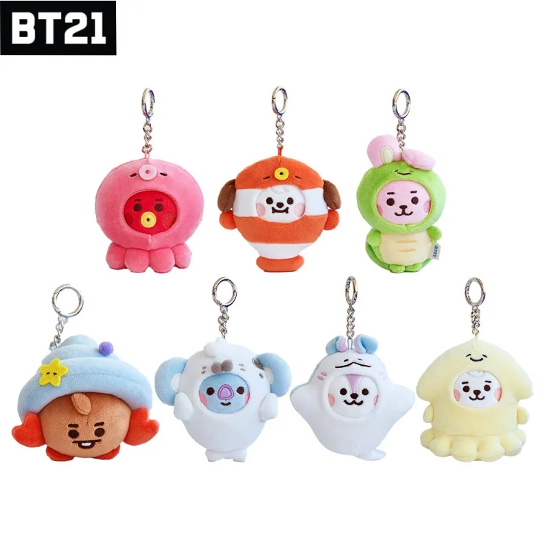 Nuevo 10CM BT21 Popular Anime Kawaii Cooky Tata Rj Mini llavero de felpa colgante Ocean Friends muñeco de peluche bolsa colgante adorno regalo