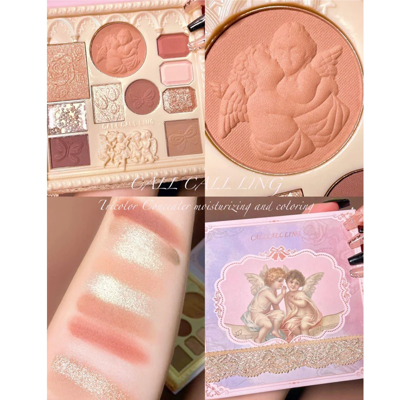 Ombretto angelo in rilievo Tavolozza di ombretti per trucco all-in-one lucido Evidenziatore Fard per il viso Tavolozze a lunga durata Cosmetici per il trucco